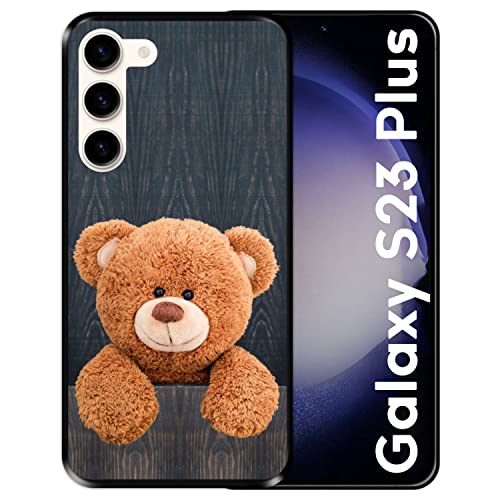 Silikon Hülle für Samsung Galaxy S23 Plus, Netter Teddybär hinter einem Zaun, Schwarze Flexibles TPU von Hapdey Store