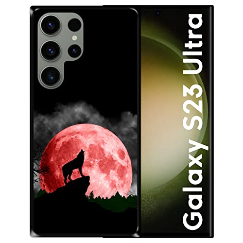 Silikon Hülle für Samsung Galaxy S23 Ultra, Roter Mond, Heulender Wolf, Schwarze Flexibles TPU von Hapdey Store
