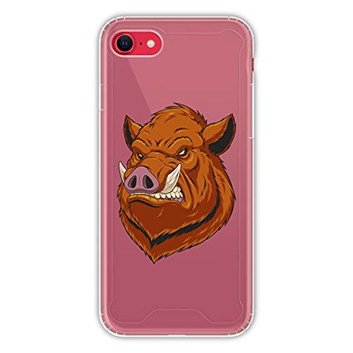 Hapdey TPU Hülle für [ Apple iPhone 7-8 - SE 2020 ] Design [ Wildschwein 1 ] Transparent von Hapdey