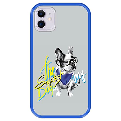 Hapdey silikon Hülle für [ Apple iPhone 11 ] Design [ Malerei, intelligente französische Bulldogge ] Blau Flexibles TPU von Hapdey