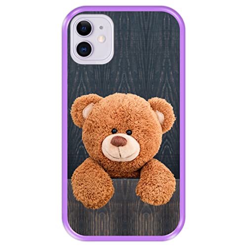 Hapdey silikon Hülle für [ Apple iPhone 11 ] Design [ Netter Teddybär hinter einem Zaun ] Lila Flexibles TPU von Hapdey