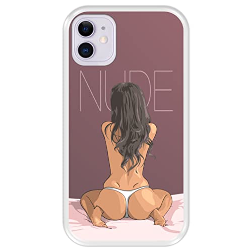 Hapdey silikon Hülle für [ Apple iPhone 11 ] Design [ Nude - Nacktes sexy Mädchen, das auf dem Bett sitzt ] Transparenz Flexibles TPU von Hapdey