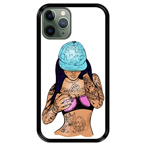 Hapdey silikon Hülle für [ Apple iPhone 11 Pro ] Design [ Rap Girl mit Tattoos und Mütze ] Schwarze Flexibles TPU von Hapdey