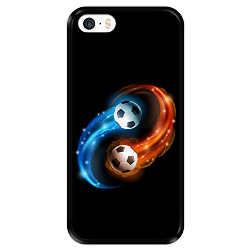 Hapdey silikon Hülle für [ Apple iPhone 5 5S SE ] Design [ Abstrakt, Feuer und Wasser, Fußball ] Schwarze Flexibles TPU von Hapdey