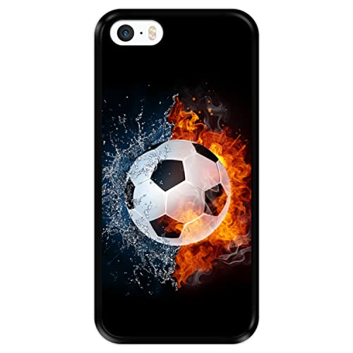 Hapdey silikon Hülle für [ Apple iPhone 5 5S SE ] Design [ Feuer und Wasser, Fußball ] Schwarze Flexibles TPU von Hapdey