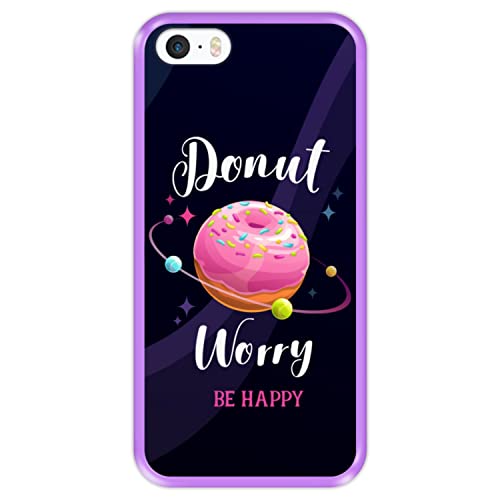 Hapdey silikon Hülle für [ Apple iPhone 5 5S SE ] Design [ Lustiger Donut - Donut Worry, be Happy ] Lila Flexibles TPU von Hapdey
