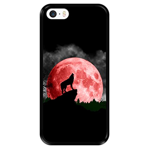 Hapdey silikon Hülle für [ Apple iPhone 5 5S SE ] Design [ Roter Mond, Heulender Wolf ] Schwarze Flexibles TPU von Hapdey