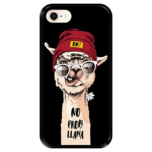 Hapdey silikon Hülle für [ Apple iPhone 7-8 - SE 2020 ] Design [ Lustiges Lama, No Prob Llama ] Schwarze Flexibles TPU von Hapdey