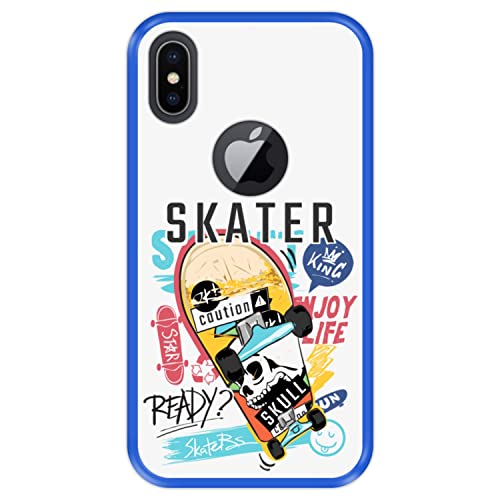 Hapdey silikon Hülle für [ Apple iPhone X - XS ] Design [ Skater König, genieße das Leben ] Blau Flexibles TPU von Hapdey