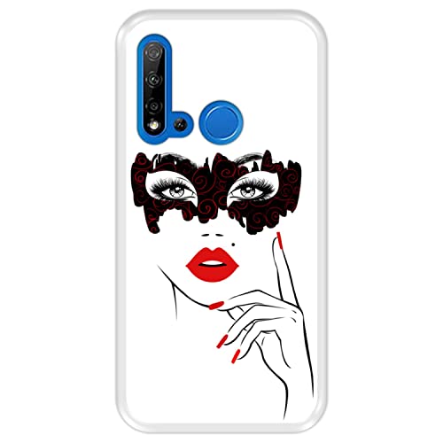 Hapdey silikon Hülle für [ Huawei P20 Lite 2019 - Nova 5i ] Design [ Verkleidungsparty, Schönheitsgesicht mit den roten Lippen ] Transparenz Flexibles TPU von Hapdey