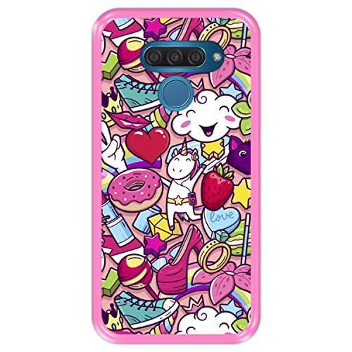 Hapdey silikon Hülle für [ LG K50 - Q60 ] Design [ Graffitimuster mit mädchenhaften Kritzeleien ] Rosa Flexibles TPU von Hapdey