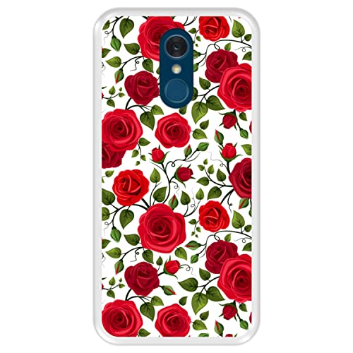 Hapdey silikon Hülle für [ LG Q7 - Q7+ - Q7 Alpha ] Design [ Muster mit roten Rosen ] Transparenz Flexibles TPU von Hapdey