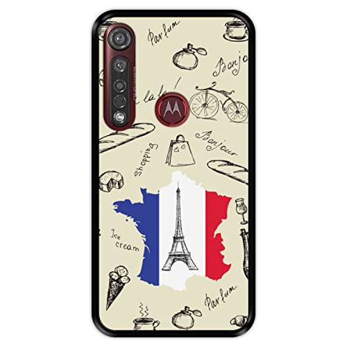 Hapdey silikon Hülle für [ Motorola Moto G8 Plus ] Design [ Eiffelturm, Karte und die Flagge von Frankreich ] Schwarze Flexibles TPU von Hapdey
