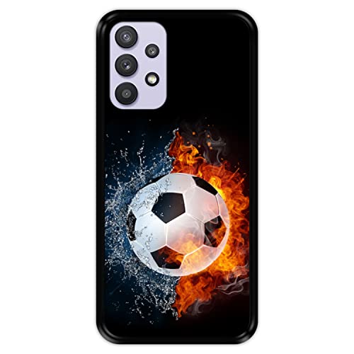 Hapdey silikon Hülle für [ Samsung Galaxy A32 5G ] Design [ Feuer und Wasser, Fußball ] Schwarze Flexibles TPU von Hapdey