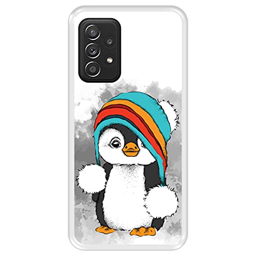 Hapdey silikon Hülle für [ Samsung Galaxy A52 - A52 5G ] Design [ Baby Pinguin, Winter ] Transparenz Flexibles TPU von Hapdey