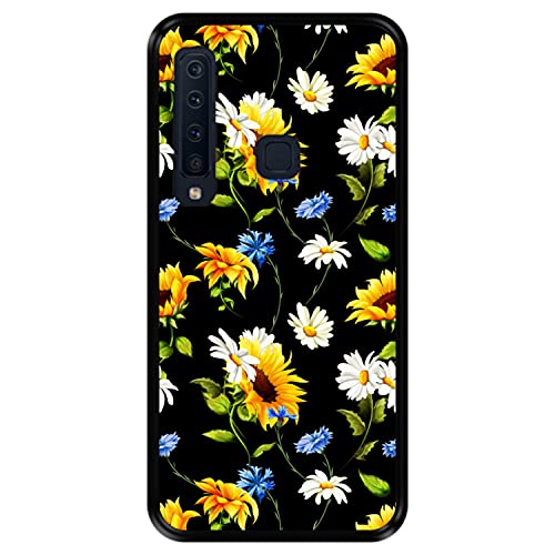 Hapdey silikon Hülle für [ Samsung Galaxy A9 2018 ] Design [ Blumenmuster, Bunte Blumen 2 ] Schwarze Flexibles TPU von Hapdey