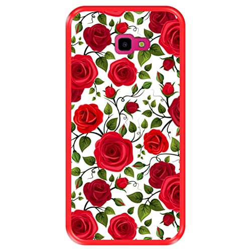 Hapdey silikon Hülle für [ Samsung Galaxy J4 Plus 2018 ] Design [ Muster mit roten Rosen ] Rot Flexibles TPU von Hapdey