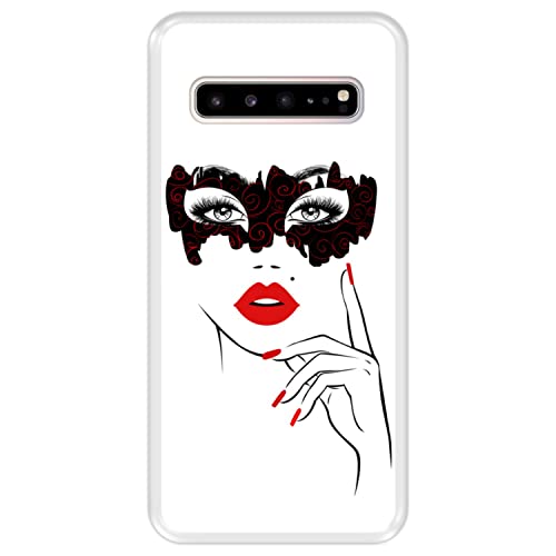 Hapdey silikon Hülle für [ Samsung Galaxy S10 5G ] Design [ Verkleidungsparty, Schönheitsgesicht mit den roten Lippen ] Transparenz Flexibles TPU von Hapdey