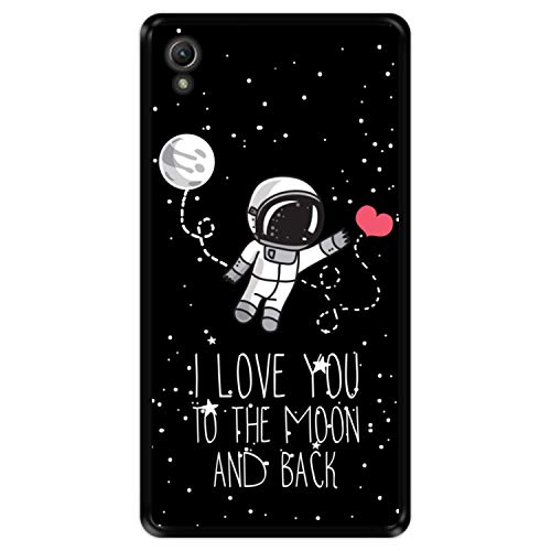 Hapdey silikon Hülle für [ Sony Xperia Z1 ] Design [ Astronaut, Love You to The Moon and Back ] Schwarze Flexibles TPU von Hapdey