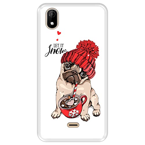 Hapdey silikon Hülle für [ Wiko Y61 ] Design [ Entzückender beige Welpenpug, Let it Snow ] Transparenz Flexibles TPU von Hapdey