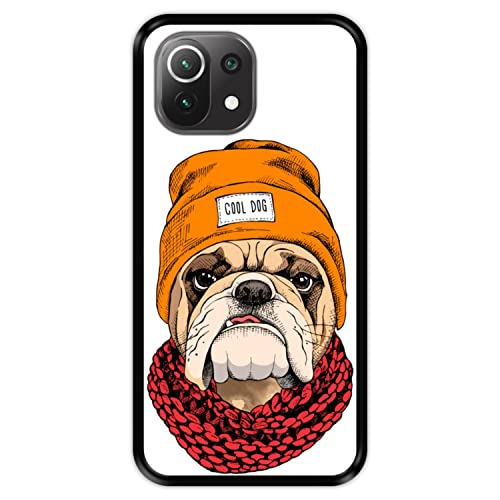 Hapdey silikon Hülle für [ Xiaomi Mi 11 Lite - 11 Lite 5G ] Design [ Bulldoggen Porträt in einem Hippie-Hut ] Schwarze Flexibles TPU von Hapdey