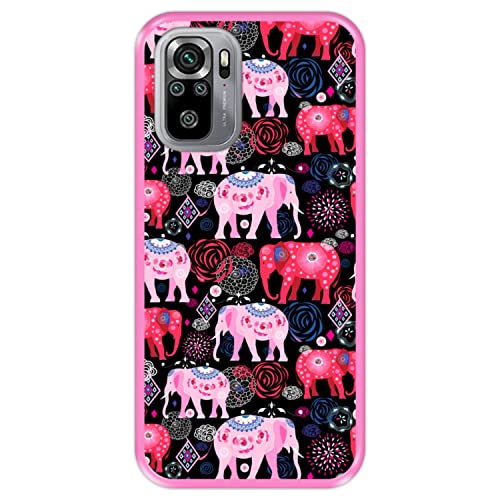 Hapdey silikon Hülle für [ Xiaomi Redmi Note 10-10S ] Design [ Helles Muster von rosa und roten schönen Elefanten ] Rosa Flexibles TPU von Hapdey