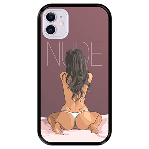 Hapdey silikon Hülle für [iPhone 11] Design [Nude - Nacktes sexy Mädchen, das auf dem Bett sitzt] Schwarze Flexibles TPU von Hapdey