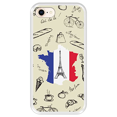 Hapdey silikon Hülle für [iPhone 7-8] Design [Eiffelturm, Karte und die Flagge von Frankreich] Transparenz Flexibles TPU von Hapdey