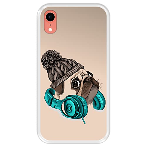 Hapdey silikon Hülle für [iPhone XR] Design [Hipster Mops - Music it`s My Escape] Transparenz Flexibles TPU von Hapdey