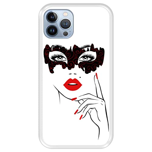 Silikon Hülle für Apple iPhone 13-13 Pro, Verkleidungsparty, Schönheitsgesicht mit den roten Lippen, Transparenz Flexibles TPU von Hapdey