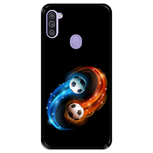 Silikon Hülle für Samsung Galaxy A11 - M11, Abstrakt, Feuer und Wasser, Fußball, Schwarze Flexibles TPU von Hapdey