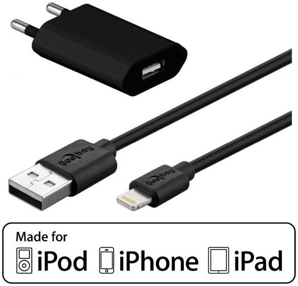 iPhone/iPod Ladeset MFI Lightning schwarz von Hapena
