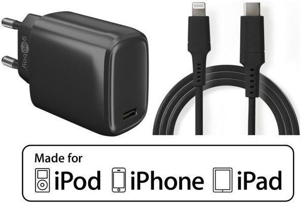 iPhone/iPod Schnellladeset mit MFI Lightning Kabel schwarz von Hapena