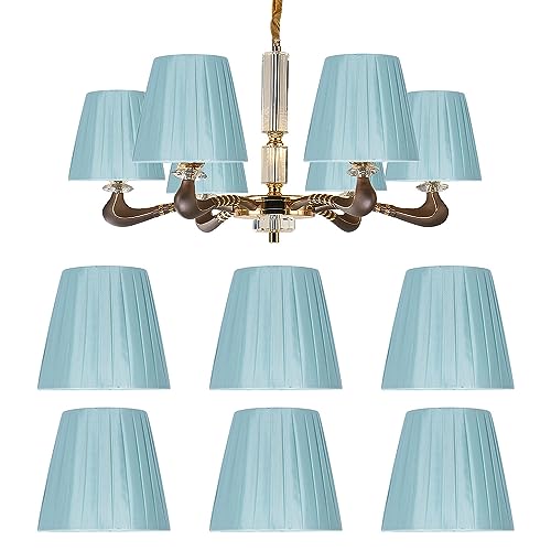 6 Stück Stoff Lampenschirm 14×13×9 cm Blau E14 Clip Pleated Kerze Kronleuchter Nachttisch Lampenschirm Modern Kleiner Tischlampenschirme für Wandleuchte Stehlampe von Hapivida