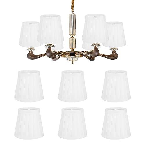 6 Stück Stoff Lampenschirm 12×11×8,5 cm Weiß E14 Clip Pleated Kerze Kronleuchter Nachttisch Lampenschirm Modern Kleiner Tischlampenschirme für Wandleuchte Stehlampe von Hapivida
