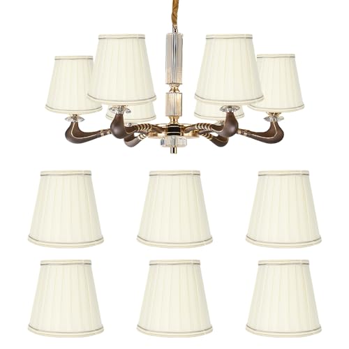 6 Stück Kronleuchter Lampenschirm E14 Clip auf Kerze Stoff Lampshades Nachttisch Modern Simple Clip on Hängelampe Lampenschirm für Wandleuchte Tischlampe, Cremefarben (#7) von Hapivida