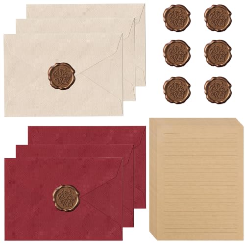 22 Stück Briefpapier Vintage Papier, Set mit 6 Leinenumschlag Umschläge und Wachssiegel 10 A5 Briefpapier Vintage Papier, Kraftpapier Umschläge, für Geburtstag, Hochzeits Einladung Grußkarten 22 Stück Briefpapier Vintage Papier, Set mit 6 Leinenumschlag Umschläge und Wachssiegel 10 A5 Briefpapier Vintage Papier, Kraftpapier Umschläge, für Geburtstag, Hochzeits Einladung Grußkarten von HaploS