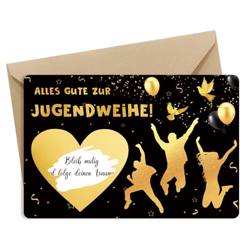 Happirra 3 Pcs Jugendweihe Karten Gutschein, Karte Schwarzes Gold Gutschein zum Selber Ausfüllen - Jugendweihe Geschenke Mädchen Junge, mit Rubbelaufkleber Umschlag Verpackung Set Wunschgutschein Happirra 3 Pcs Jugendweihe Karten Gutschein, Karte Schwarzes Gold Gutschein zum Selber Ausfüllen - Jugendweihe Geschenke Mädchen Junge, mit Rubbelaufkleber Umschlag Verpackung Set Wunschgutschein von Happirra