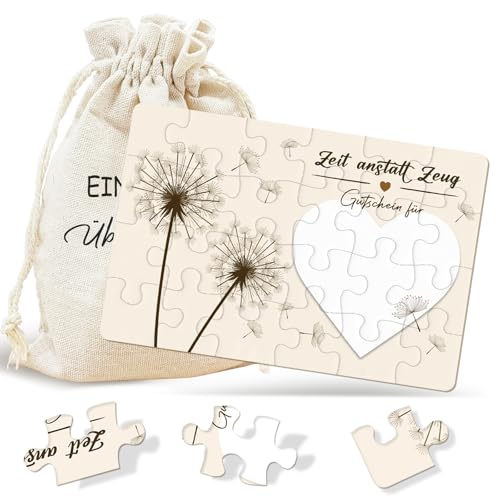 Happirra Gutschein Puzzle, Zeit Statt Zeug, Gutscheine zum Selber Ausfüllen, Wunschgutschein mit Baumwoll Säckchen, Gutscheinkarte Geburtstag Puzzle Reisen Hochzeit Geschenke von Happirra