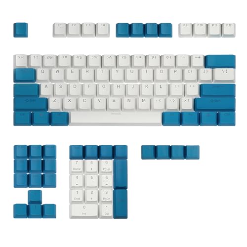 PBT Tastatur mit Hintergrundbeleuchtung, 108 Tastenkappen, mit Keypuller für 87/104/108 Tasten, Cherry MX Schalter oder andere MX Schalter, hintergrundbeleuchtete mechanische Tastatur Blue White Combo von Happy Balls