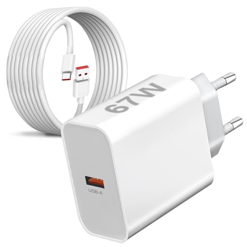 67 W Schnellladegerät für Xiaomi 13 Lite/14/13 Pro/12T/12 12X/11T 10T 14T, Redmi Note 13 5G/A3/11 Pro+ 5G/11/10 11S/12, Poco F4/X4 5G/X4 GT/X5 X6/F3 X3 X3. M5S M5S 6. Turbo-Ladegerät + 6 A USB-C-Kabel von Happy Buying
