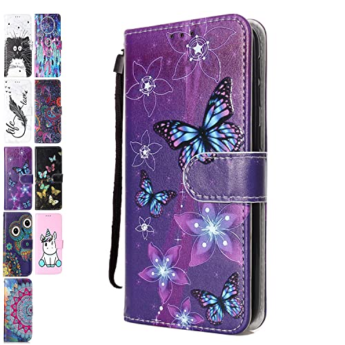 Lederhülle kompatibel für Xiaomi Poco X3 Pro/Poco X3 NFC Hülle 3D Muster Lila Schmetterling Handyhülle Flip Case Cover Schutzhülle mit Kartenfach Handytasche für Mädchen Damen von Happy Cover