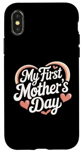 Damen My First Mother's Day For New Mom Rainbow Heart Hülle für iPhone X/XS von Happy Mother's Day Graphic Tee