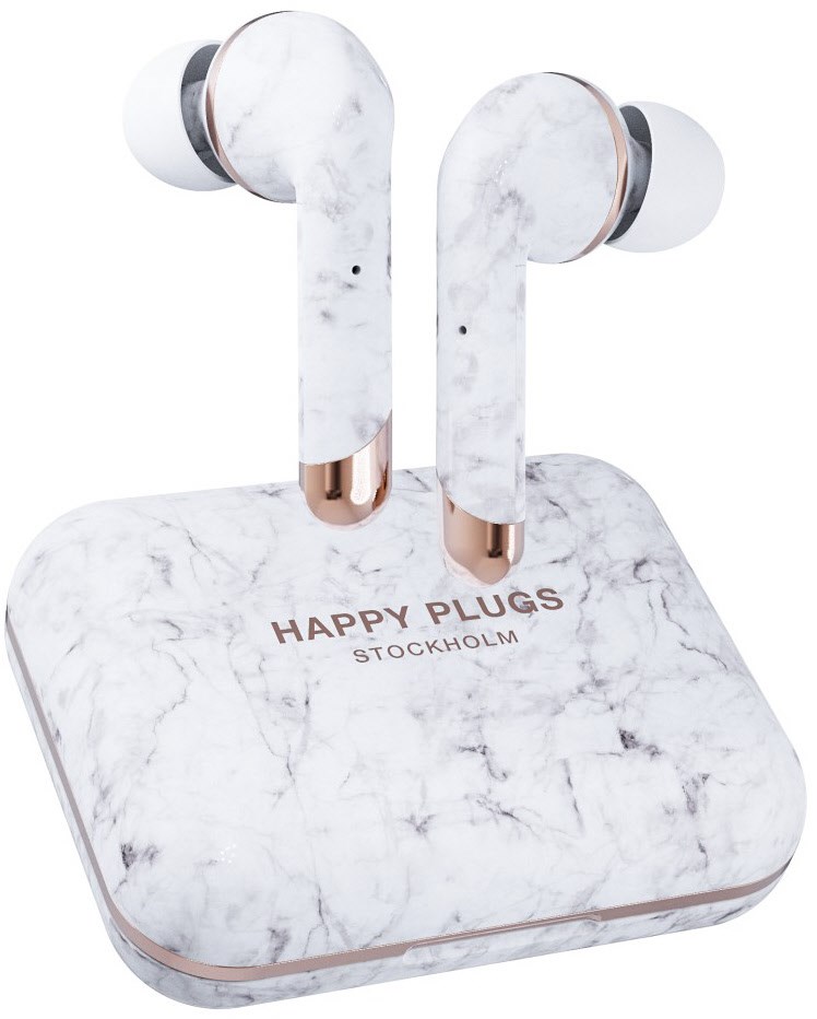 Air 1 Plus In Ear Bluetooth-Kopfhörer white marble von Happy Plugs