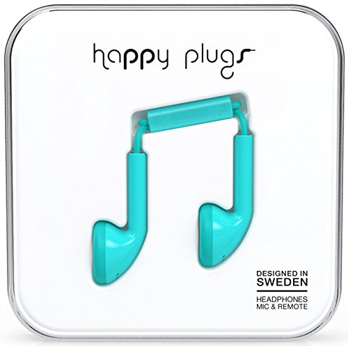 Happy Plugs Earbuds Ohrhörer mit Integriertem Mikrofon und Fernbedienung Kompatibel mit Apple iPhone, iPod, iPad sowie Android Smartphones, Tablets und MP3 Playern - Türkis von Happy Plugs