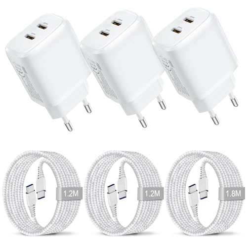 3Pack Dual 25W USB-C Ladegerät Schnellladegerät mit Ladekabel für Samsung Galaxy A55 5G/A54 5G/A25 A15 A05S A34 A14 A53 A52 A23 A33/S24 Ultra/S23 Plus/S23 FE/S22/Z Fold 4 5/iPhone 15,Handy Netzteile von Happy buying