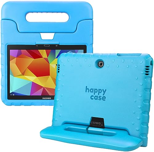 HappyCase Kinder Tablet Hülle Geeignet für Samsung Galaxy Tab 4 10.1 | Kinderfreundliche Hülle | Schutzhülle | Kinderhülle | mit Griff und Ständer | Blau von Happy case
