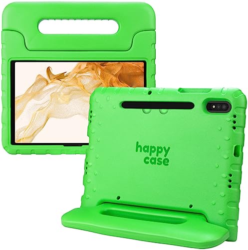 HappyCase Kinder Tablet Hülle Geeignet für Samsung Galaxy Tab S7/S8 | Kinderfreundliche Hülle | Schutzhülle | Kinderhülle | mit Griff und Ständer | Grün von HappyCase