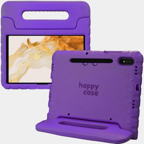 HappyCase Kinder Tablet Hülle Geeignet für Samsung Galaxy Tab S7/S8 | Kinderfreundliche Hülle | Schutzhülle | Kinderhülle | mit Griff und Ständer | Lila von HappyCase