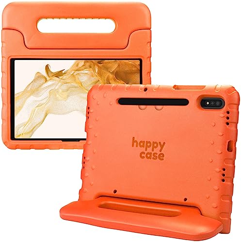HappyCase Kinder Tablet Hülle Geeignet für Samsung Galaxy Tab S7/S8 | Kinderfreundliche Hülle | Schutzhülle | Kinderhülle | mit Griff und Ständer | Orange von HappyCase